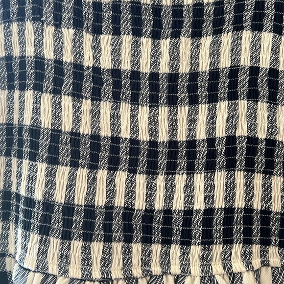 MOON RIVER Maxi Dress Smocked Top Tiered Ruffled Gingham Plaid Navy/Cream Size L - Picture 5 of 9